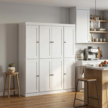 72" White Solid Wood 8 Two Drawer Pantry Or Storage Closet HomeRoots