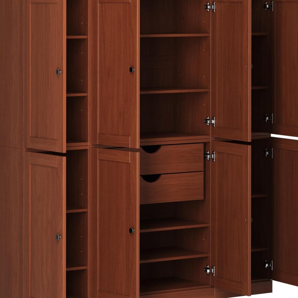 72" Coffee Solid Wood 8 Two Drawer Pantry Or Storage Closet