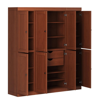 72" Coffee Solid Wood 8 Two Drawer Pantry Or Storage Closet