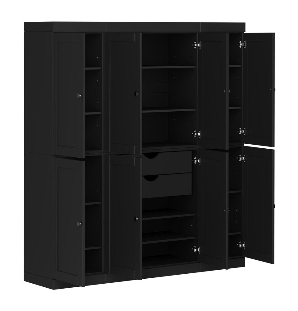 72" Black Solid Wood 8 Two Drawer Pantry Or Storage Closet HomeRoots