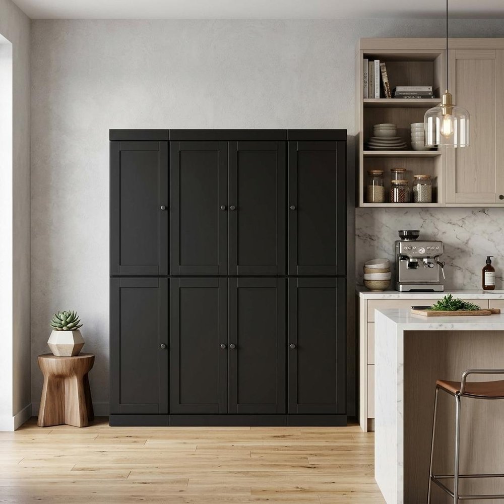 72" Black Solid Wood 8 Two Drawer Pantry Or Storage Closet — view 5