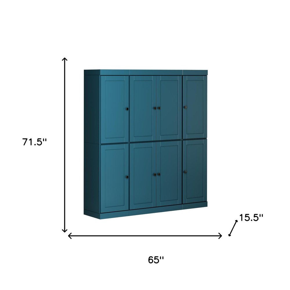 72" Teal Blue Solid Wood 8 Two Drawer Pantry Or Storage Closet — view 5
