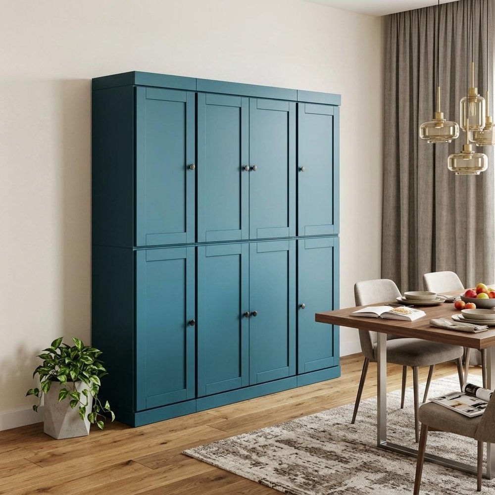72" Teal Blue Solid Wood 8 Two Drawer Pantry Or Storage Closet — view 6
