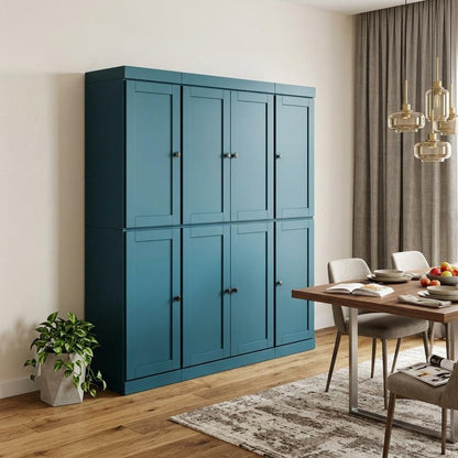 72" Teal Blue Solid Wood 8 Two Drawer Pantry Or Storage Closet HomeRoots