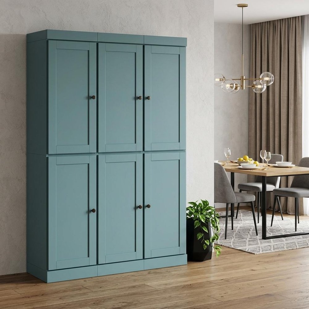 72" Aqua Solid Wood 8 Two Drawer Pantry Or Storage Closet — view 7