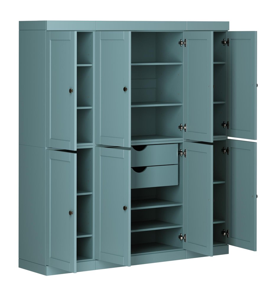 72" Aqua Solid Wood 8 Two Drawer Pantry Or Storage Closet — view 2