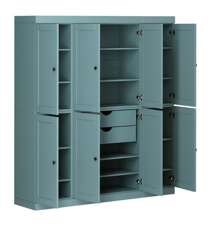 72" Aqua Solid Wood 8 Two Drawer Pantry Or Storage Closet HomeRoots