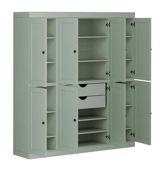 72" Sage Solid Wood 8 Two Drawer Pantry Or Storage Closet HomeRoots