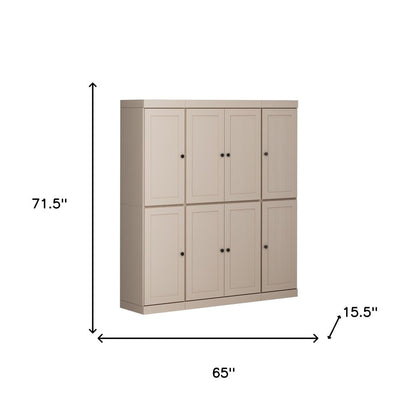 72" Beige Solid Wood 8 Two Drawer Pantry Or Storage Closet