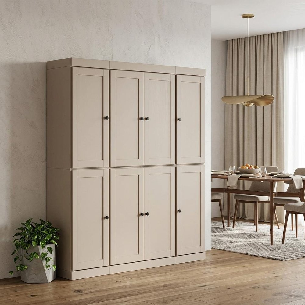 72" Beige Solid Wood 8 Two Drawer Pantry Or Storage Closet HomeRoots