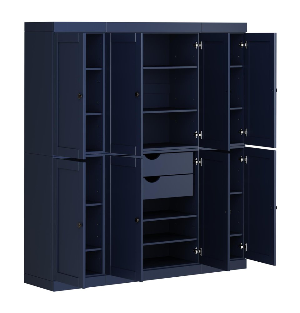 72" Navy Blue Solid Wood 8 Two Drawer Pantry Or Storage Closet — view 2