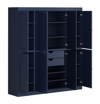 72" Navy Blue Solid Wood 8 Two Drawer Pantry Or Storage Closet HomeRoots