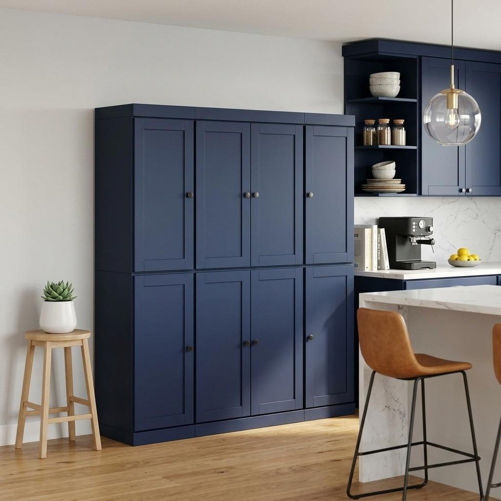 72" Navy Blue Solid Wood 8 Two Drawer Pantry Or Storage Closet HomeRoots