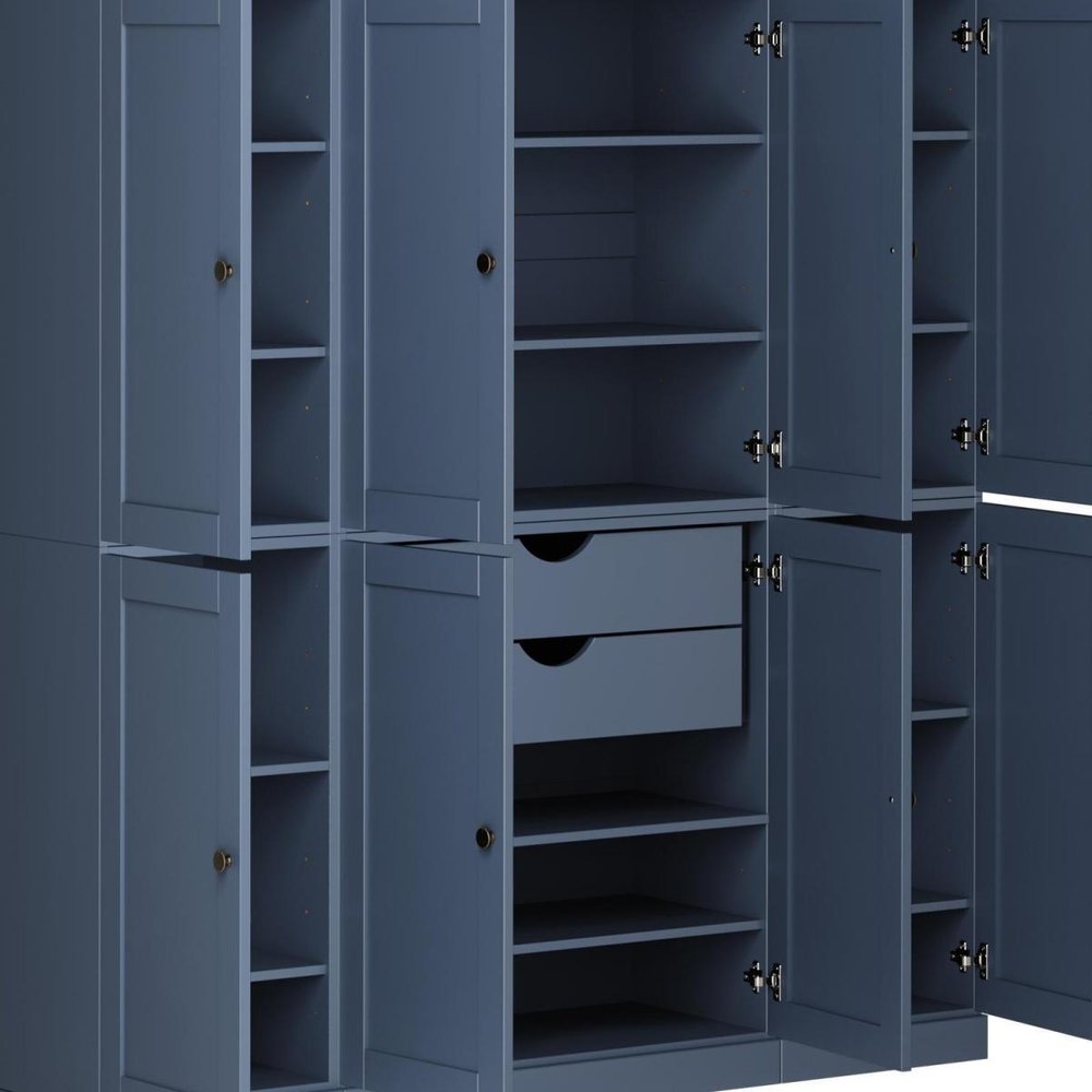 72" French Blue Solid Wood 8 Two Drawer Pantry Or Storage Closet — view 7