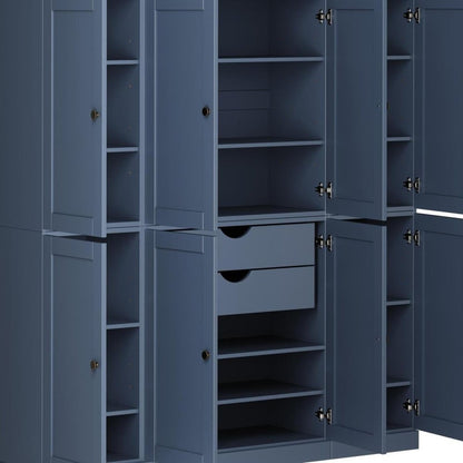 72" French Blue Solid Wood 8 Two Drawer Pantry Or Storage Closet