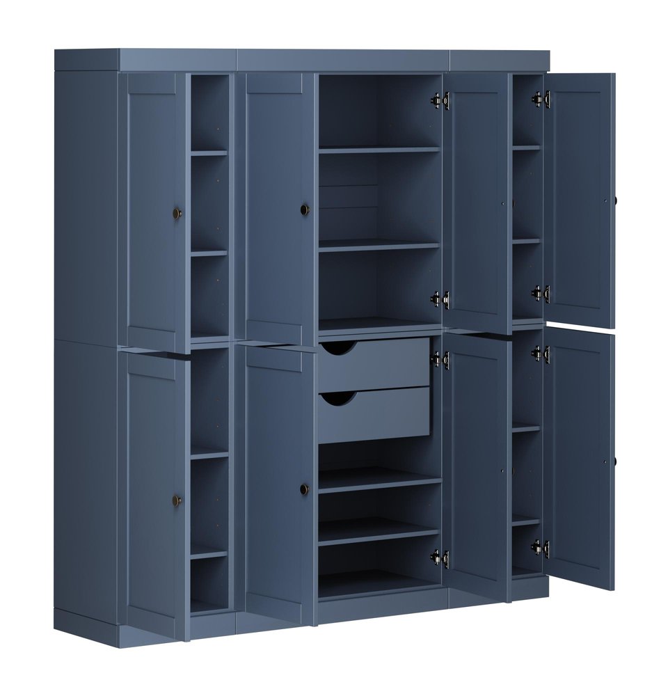 72" French Blue Solid Wood 8 Two Drawer Pantry Or Storage Closet — view 2
