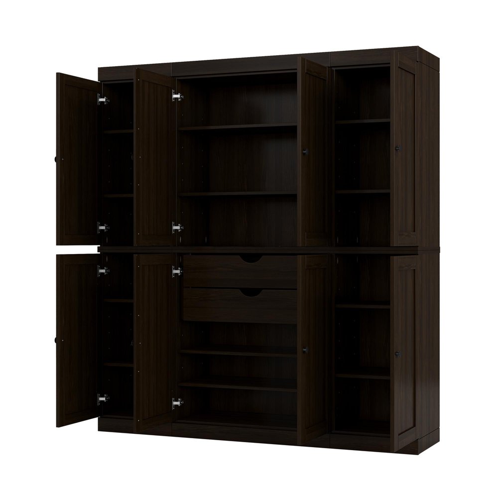 72" Espresso Solid Wood 8 Two Drawer Pantry Or Storage Closet — view 2