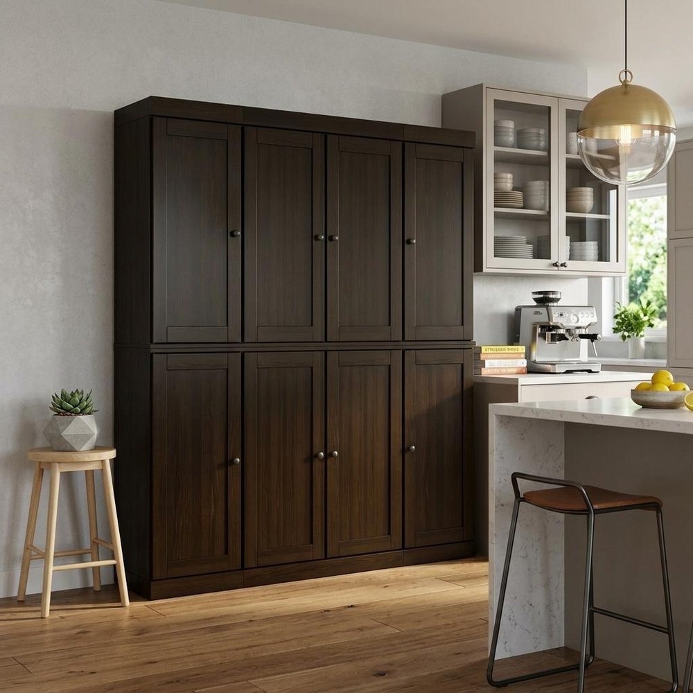 72" Espresso Solid Wood 8 Two Drawer Pantry Or Storage Closet — view 5