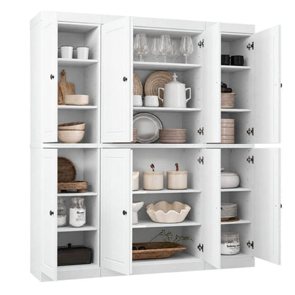72" White Solid Wood 8 Pantry Or Storage Closet HomeRoots