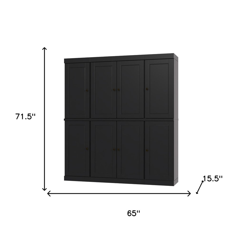 72" Black Solid Wood 8 Pantry Or Storage Closet