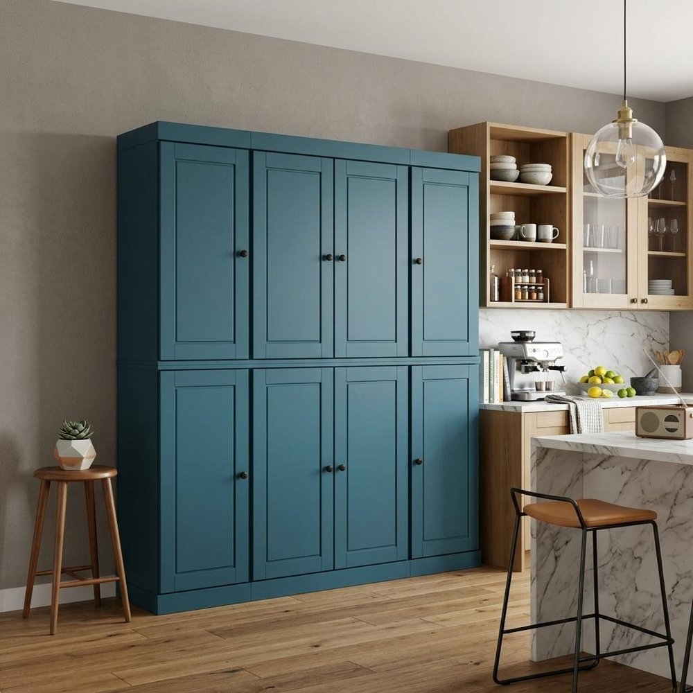 72" Teal Blue Solid Wood 8 Pantry Or Storage Closet — view 5