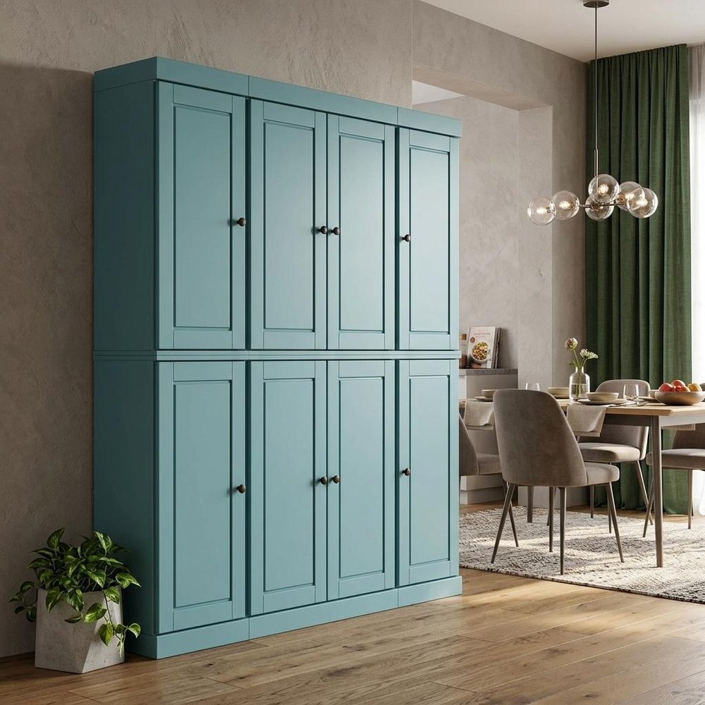 72" Aqua Solid Wood 8 Pantry Or Storage Closet HomeRoots