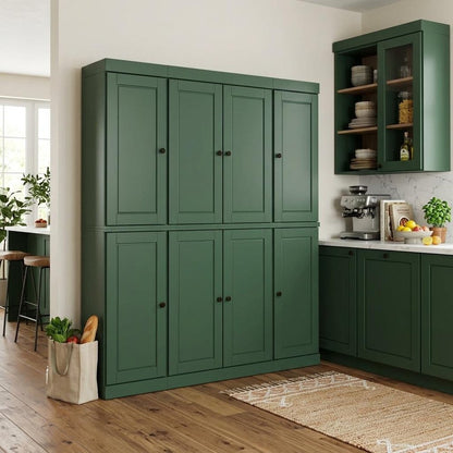 72" Green Solid Wood 8 Pantry Or Storage Closet HomeRoots