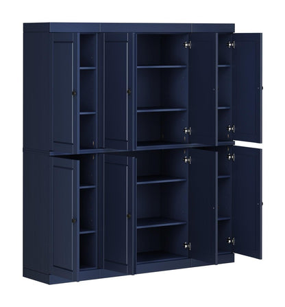 72" Navy Blue Solid Wood 8 Pantry Or Storage Closet HomeRoots