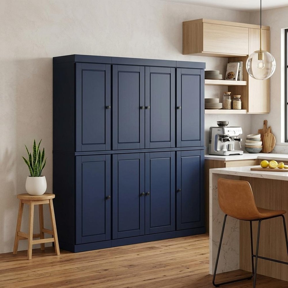72" Navy Blue Solid Wood 8 Pantry Or Storage Closet HomeRoots