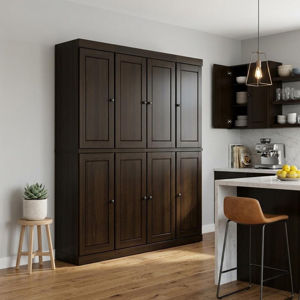 72" Espresso Solid Wood 8 Pantry Or Storage Closet — view 5