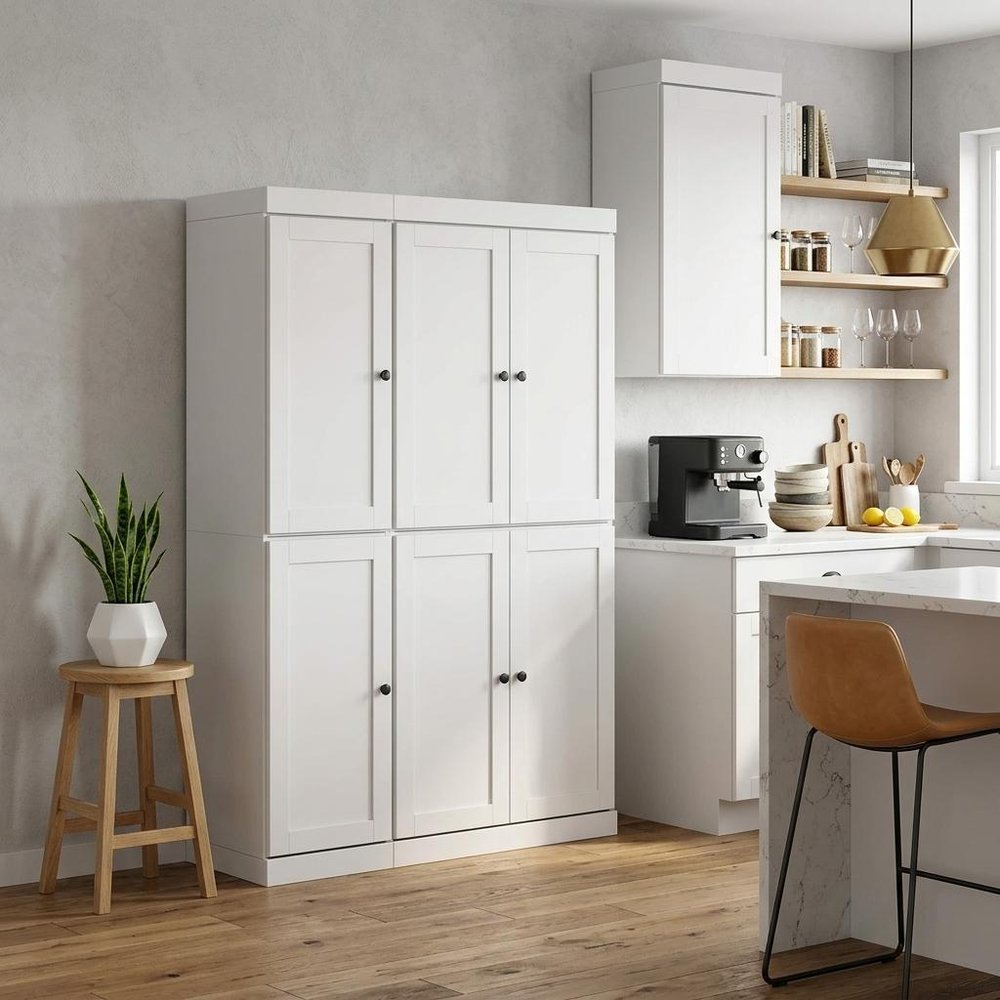 72" White Solid Wood 8 Pantry Or Storage Closet — view 6
