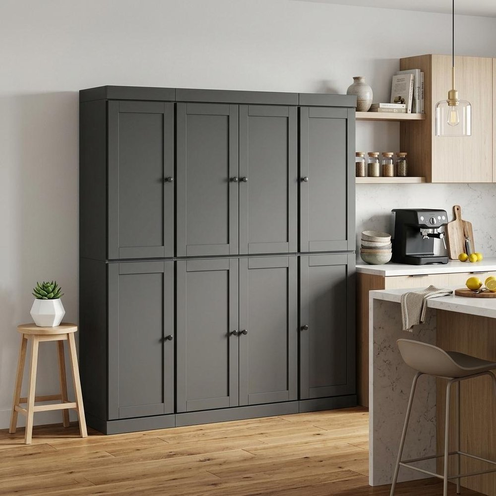 72" Gray Solid Wood 8 Pantry Or Storage Closet HomeRoots