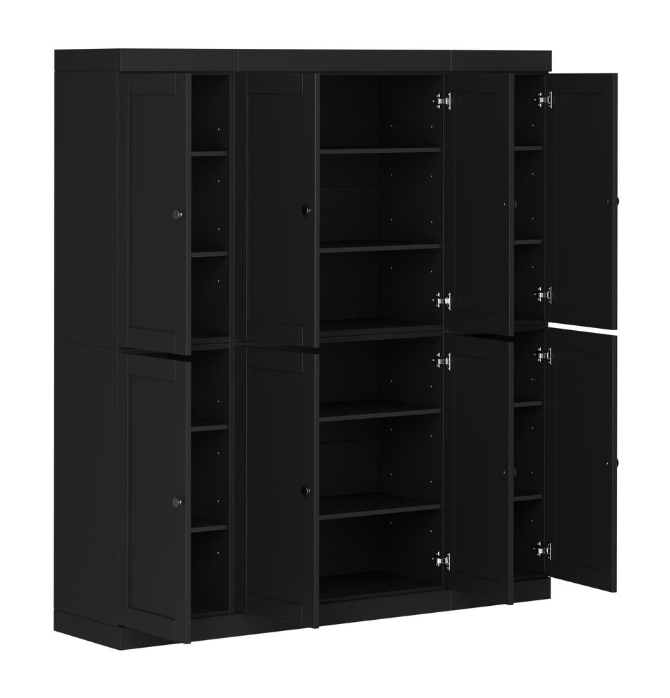 72" Black Solid Wood 8 Pantry Or Storage Closet HomeRoots