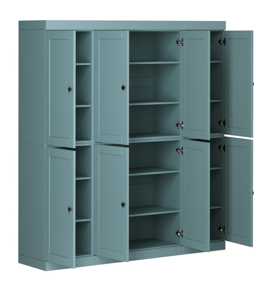 72" Aqua Solid Wood 8 Pantry Or Storage Closet HomeRoots