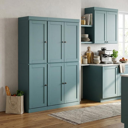 72" Aqua Solid Wood 8 Pantry Or Storage Closet HomeRoots
