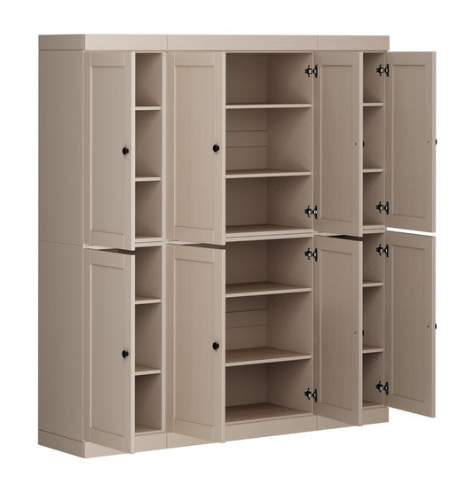72" Beige Solid Wood 8 Pantry Or Storage Closet HomeRoots
