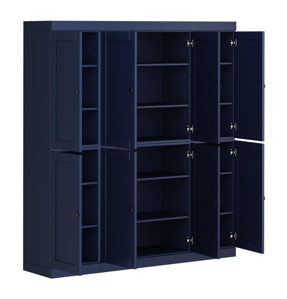 72" Navy Blue Solid Wood 8 Pantry Or Storage Closet HomeRoots