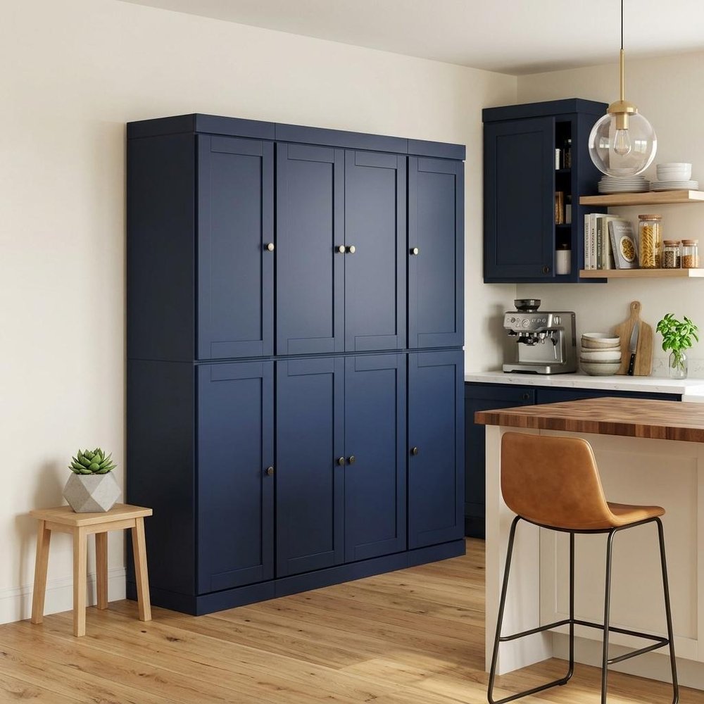 72" Navy Blue Solid Wood 8 Pantry Or Storage Closet HomeRoots