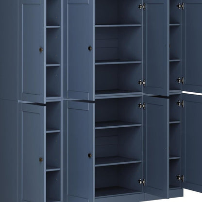 72" French Blue Solid Wood 8 Pantry Or Storage Closet