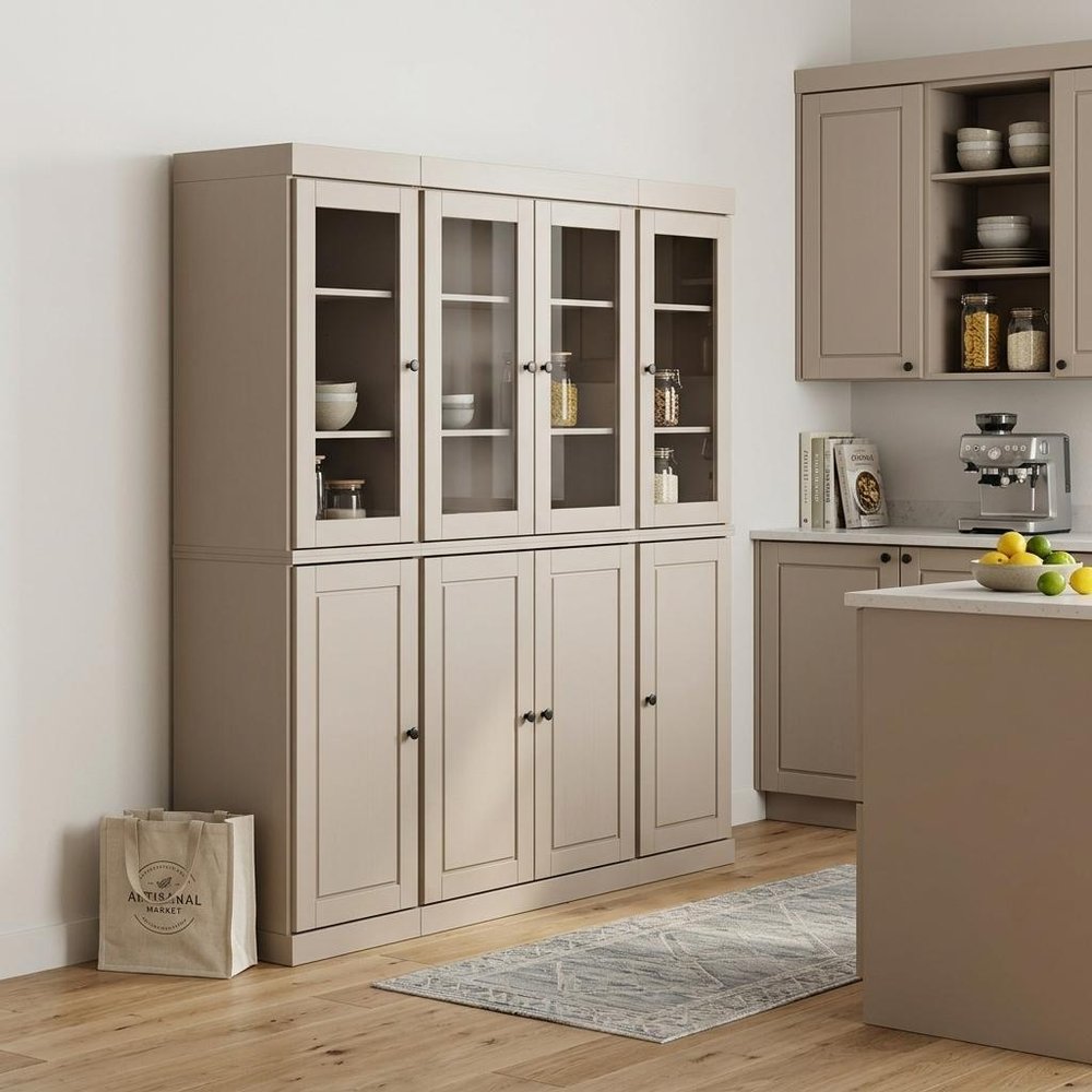 72" Beige Solid Wood 8 Pantry Or Storage Closet — view 5