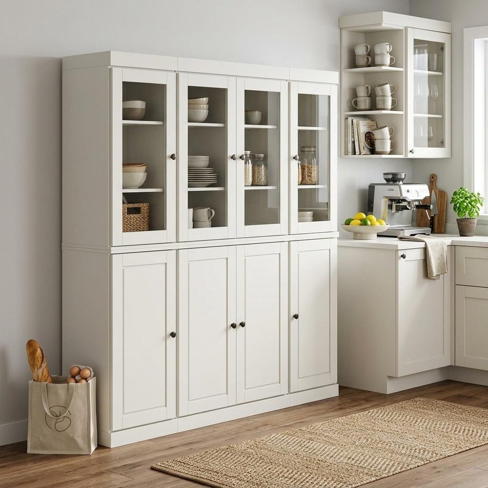 72" Off White Solid Wood 8 Pantry Or Storage Closet — view 5