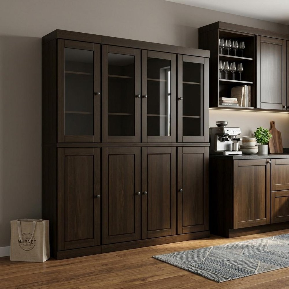 72" Espresso Solid Wood 8 Pantry Or Storage Closet — view 6