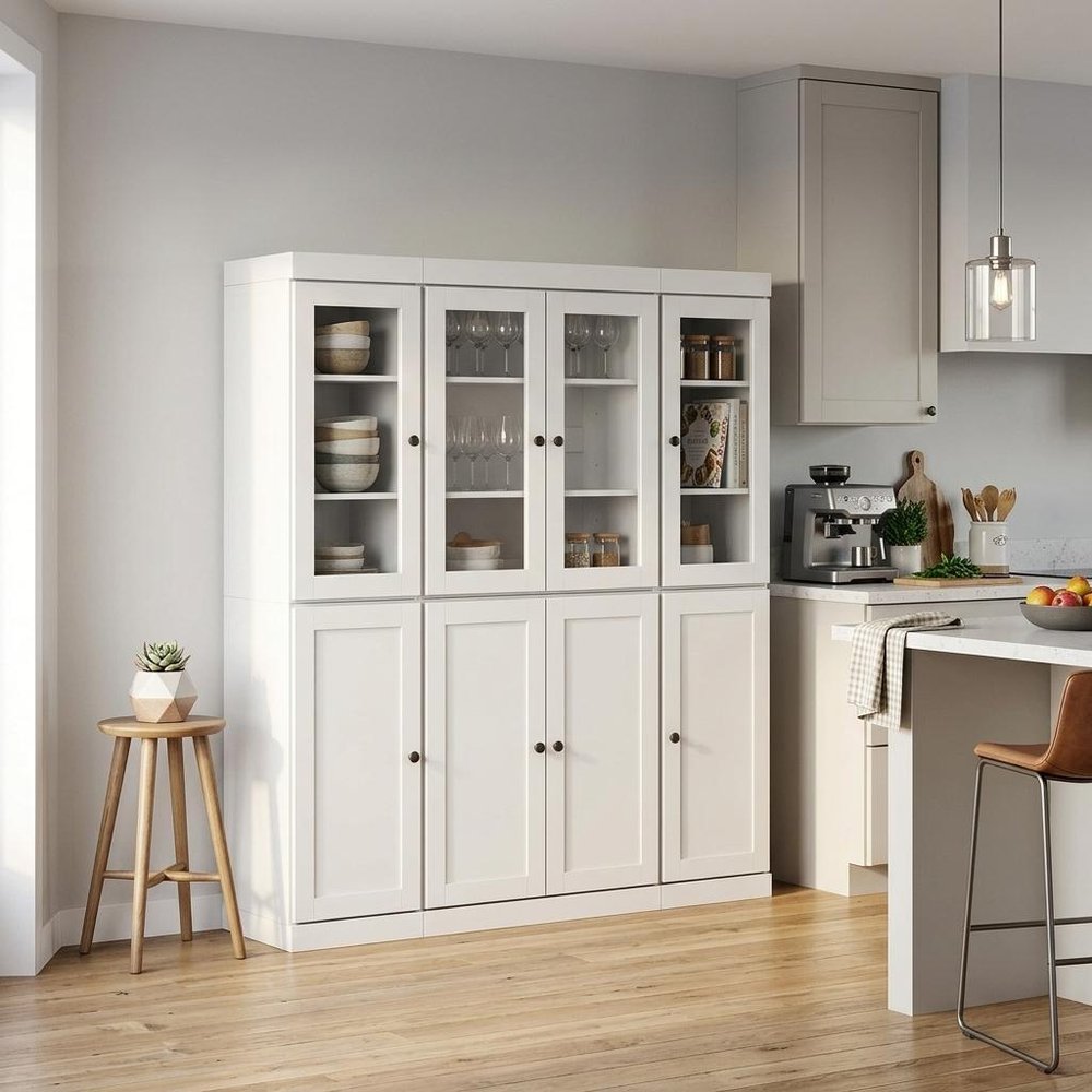 72" White Solid Wood 8 Pantry Or Storage Closet HomeRoots