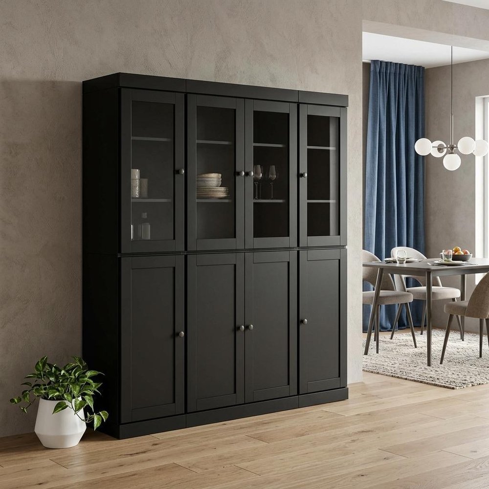 72" Black Solid Wood 8 Pantry Or Storage Closet HomeRoots