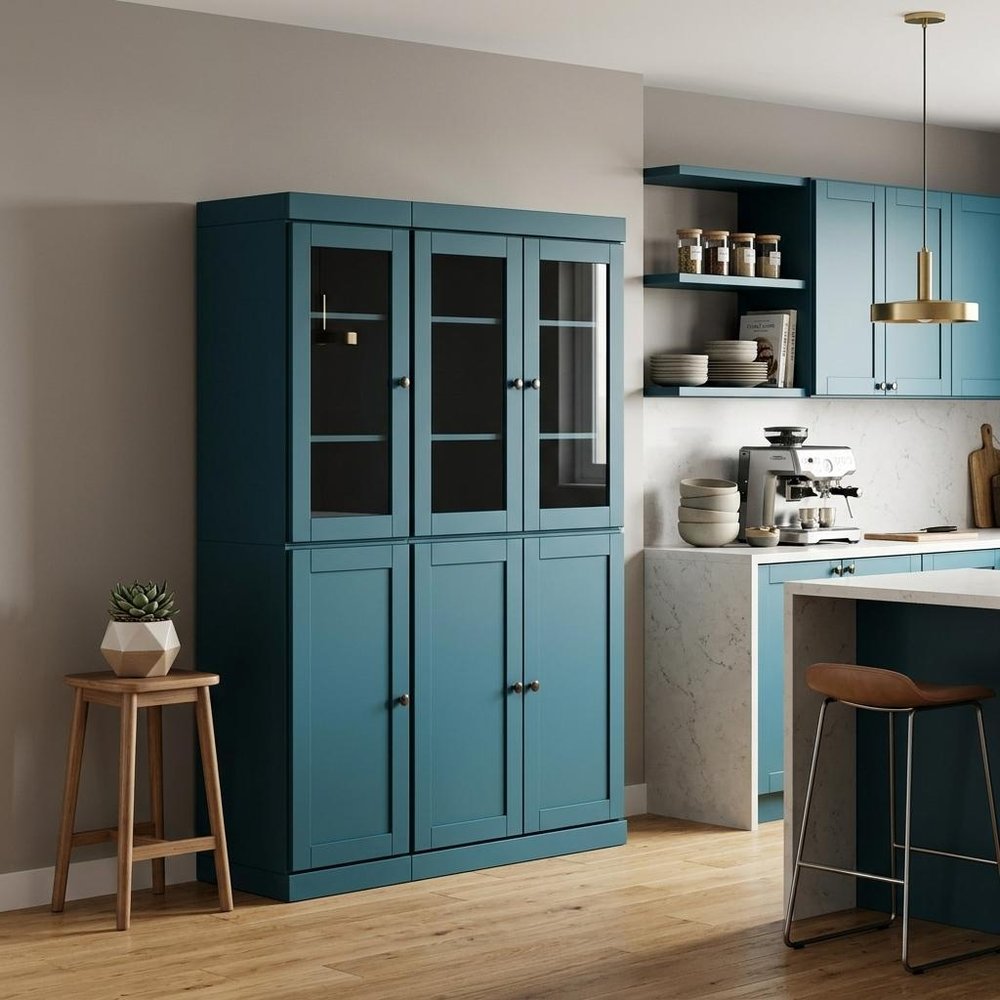 72" Teal Blue Solid Wood 8 Pantry Or Storage Closet — view 5