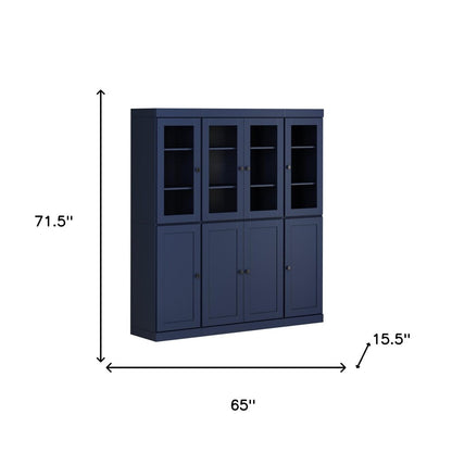 72" Navy Blue Solid Wood 8 Pantry Or Storage Closet