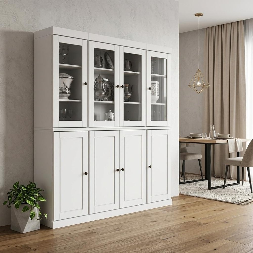72" White Solid Wood 8 Two Drawer Pantry Or Storage Closet HomeRoots