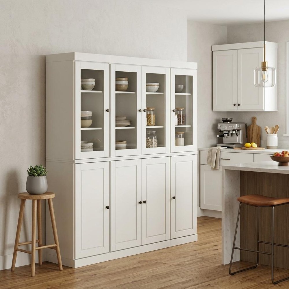 72" Off White Solid Wood 8 Two Drawer Pantry Or Storage Closet — view 6
