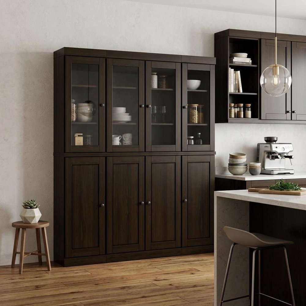 72" Espresso Solid Wood 8 Two Drawer Pantry Or Storage Closet — view 5