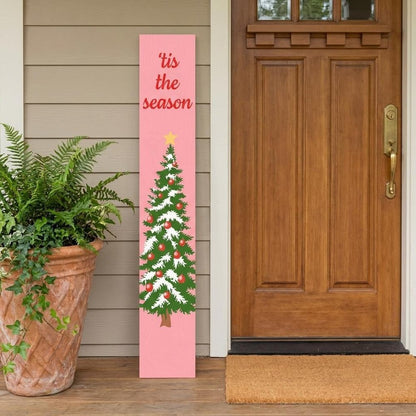 47" Pink And Green Solid Wood Christmas Christmas Tree Porch Sign HomeRoots